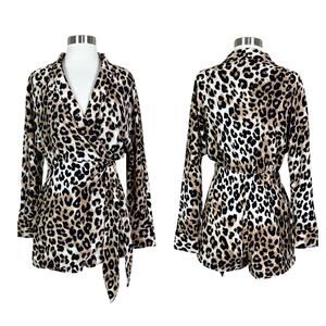 Dress Forum | Leopard Animal Print Wrap Front Long Sleeve Cheetah Romper Small